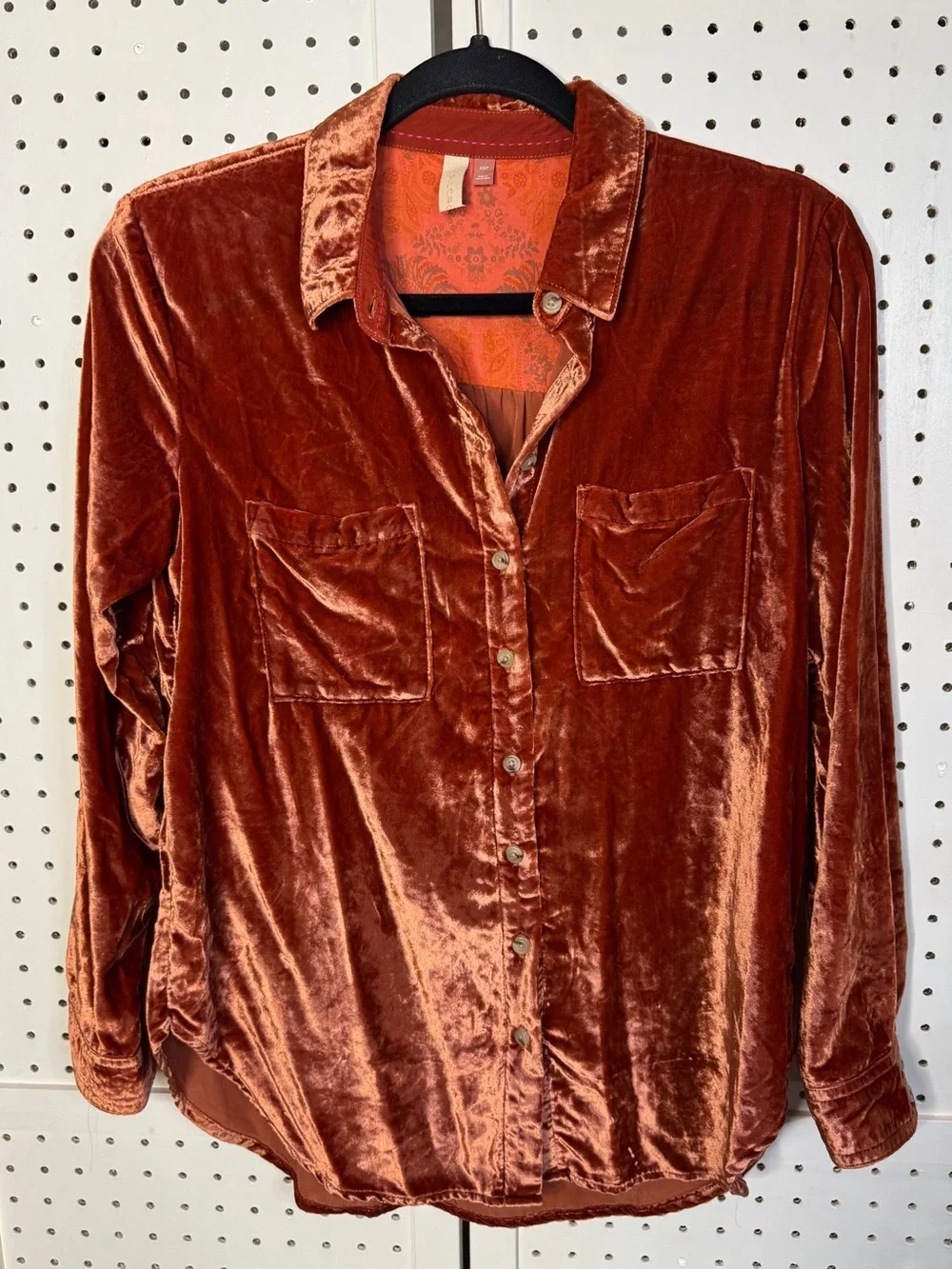 Pilcro Rust Velvet Button-Down Shirt XSP Anthro Casual Luxe Timeless Effortless - Picture 11 of 11